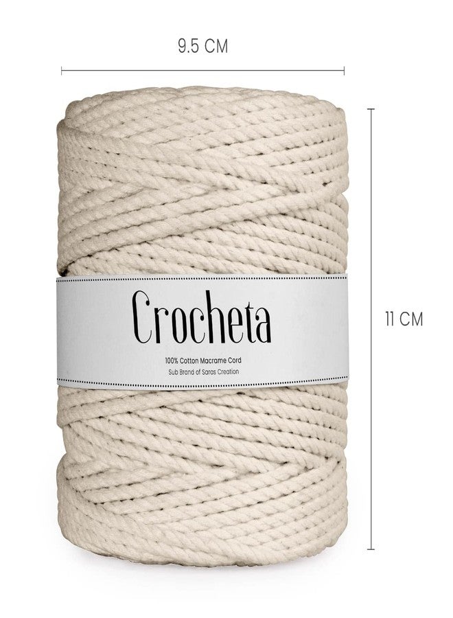 CROCHETA خيط كروشيتا ثلاثي الطبقات ملتوي من القطن المكرمية، خيط تغليف لأعمال المكرمية اليدوية وغيرها من المشاريع (3 مم 100 متر، أبيض مائل للبيج) - Image 3